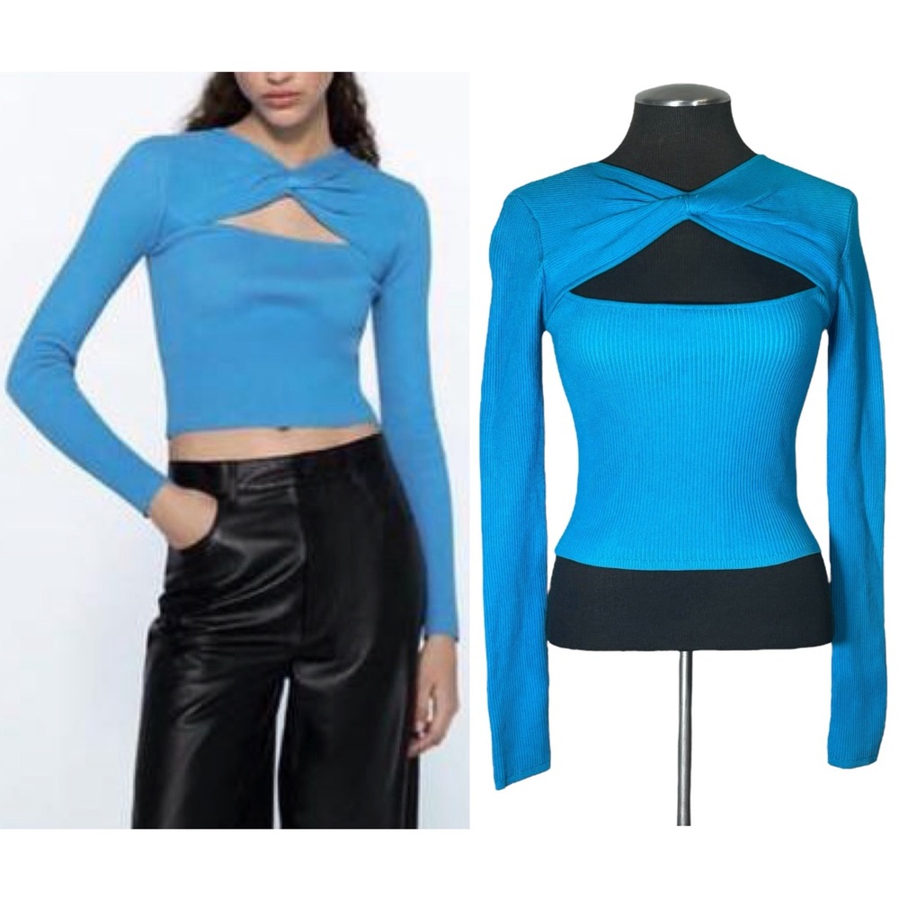 Zara – Knit Long Sleeve Twist Cutout Pullover Cropped Top – Small - NWOT